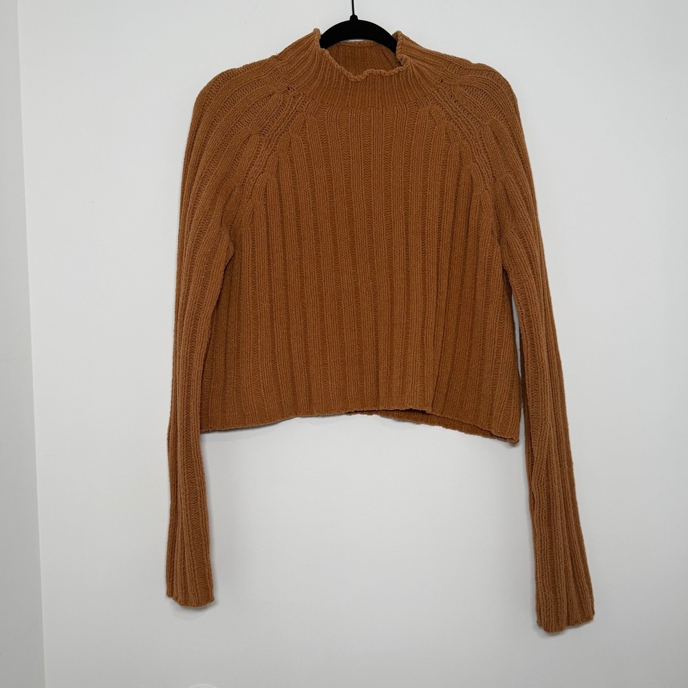 American Eagle Cropped Chenille Ribbed Mock Neck Sweater M